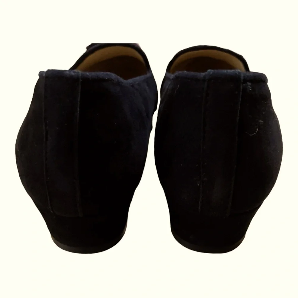 Sesto Meucci Black Suede Low Heel Slip On Almond Toe Flats 9N Made in Spain
